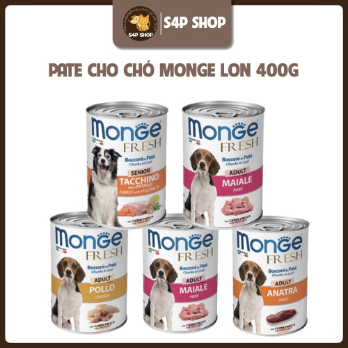 Thức ăn pate lon Monge Fresh 400g dành cho chó các vị, Pate Chó Không Ngũ Cốc - Đa Dạng Vị Chính Hãng - S4P Petshop