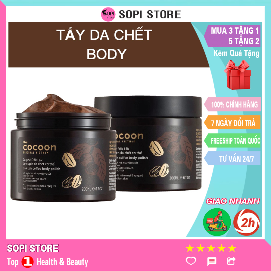 Tẩy da chết toàn thân cocoon 200ml | tẩy tế bào chết cà phê đắk lắk làm mịn da