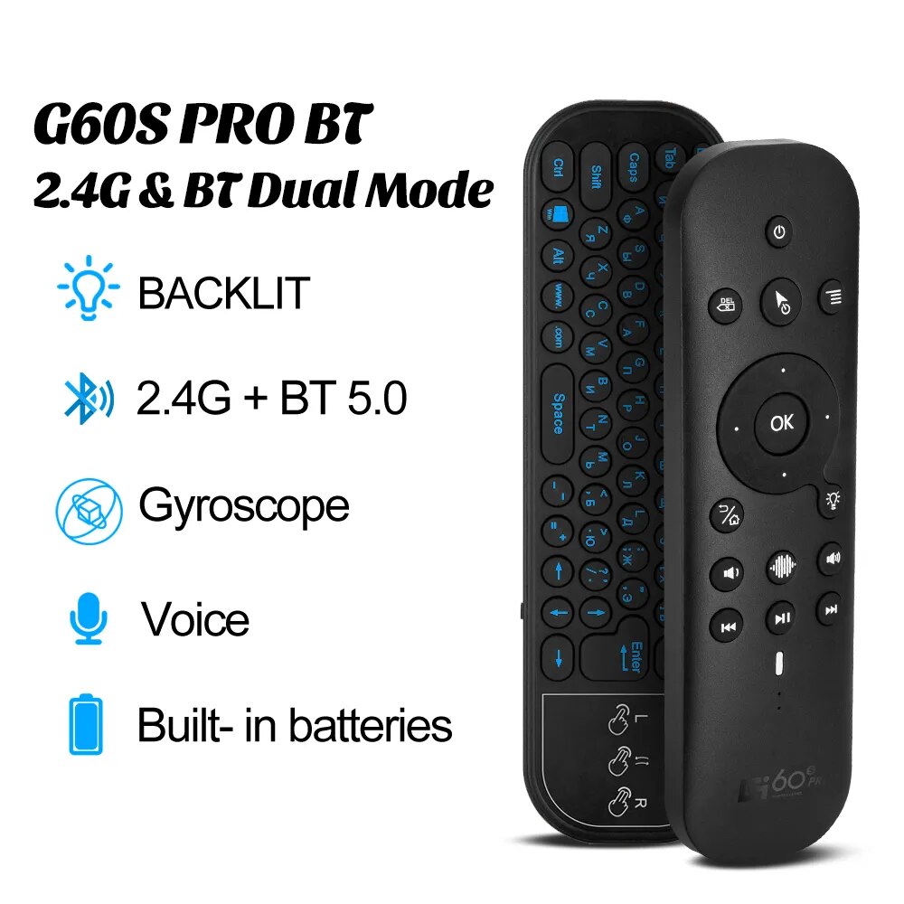 [Remote G60s Pro BT] Chuột bay/điều khiển từ xa pin sạc 80 phím con quay hồi chuyển 6 hướng kết nối không dây 2.4G+ Bluetooth 5.0