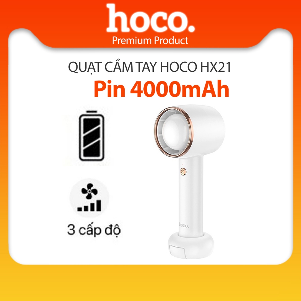 Quạt cầm tay 2in1 Hoco HX21 pin 4000mAh kèm giá đỡ điện thoại, 3 cấp độ gió