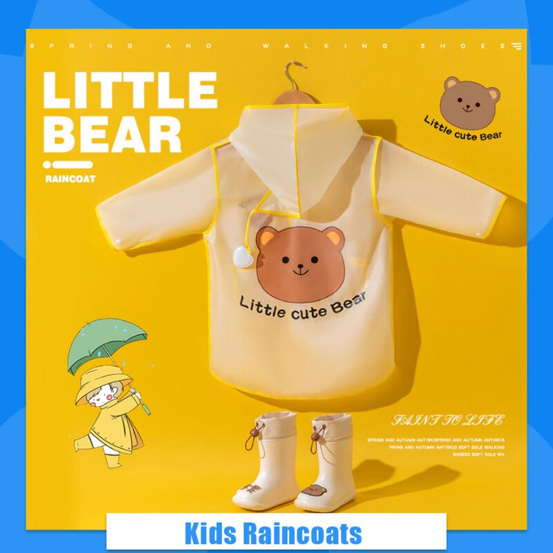 Bear Cartoon Children Boys Kids Raincoats Cloak-type Waterproof Raincoat Girls Students Go To School Kindergarten Baby Ponchos - ยี่ห้อ OEM ราคา 518 บาท*ส่งฟรี