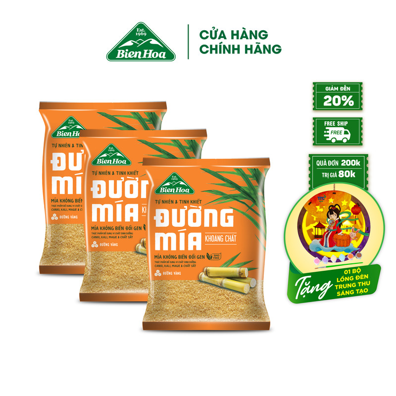 Combo 3 Túi Đường mía khoáng chất Biên Hòa 1kg/túi