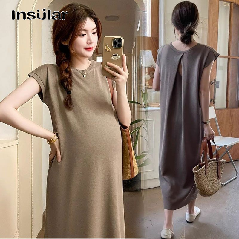 Insular Maternity Dress Summer Casual Loose Fit Short Sleeve Retro Style Comfortable ราคา 142 บาท*ส่งฟรี