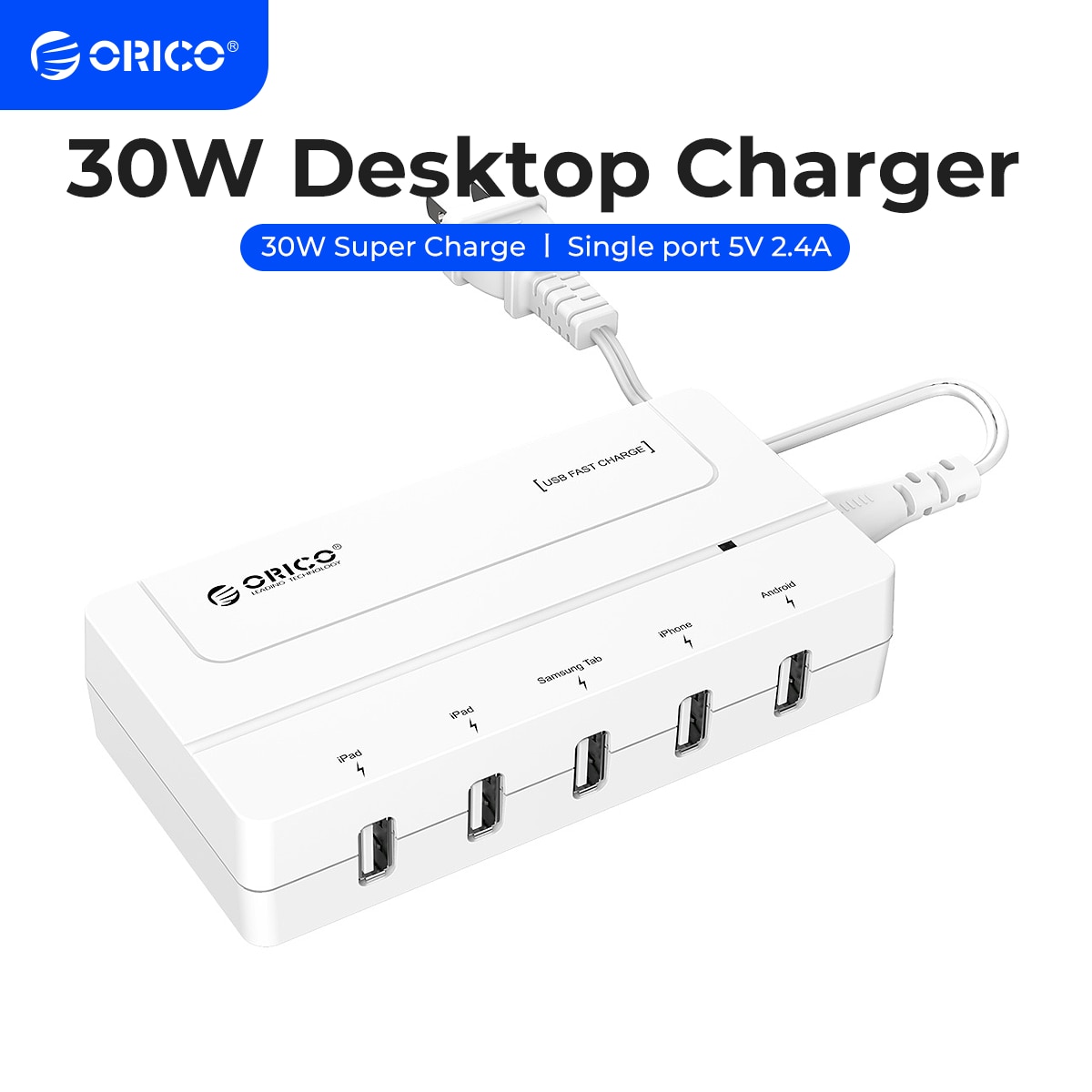 Đế sạc USB ORICO Máy tính để bàn 5 cổng tối đa 30W Iphone Samsung Xiaomi trạm để điện thoại di động 5V 6A