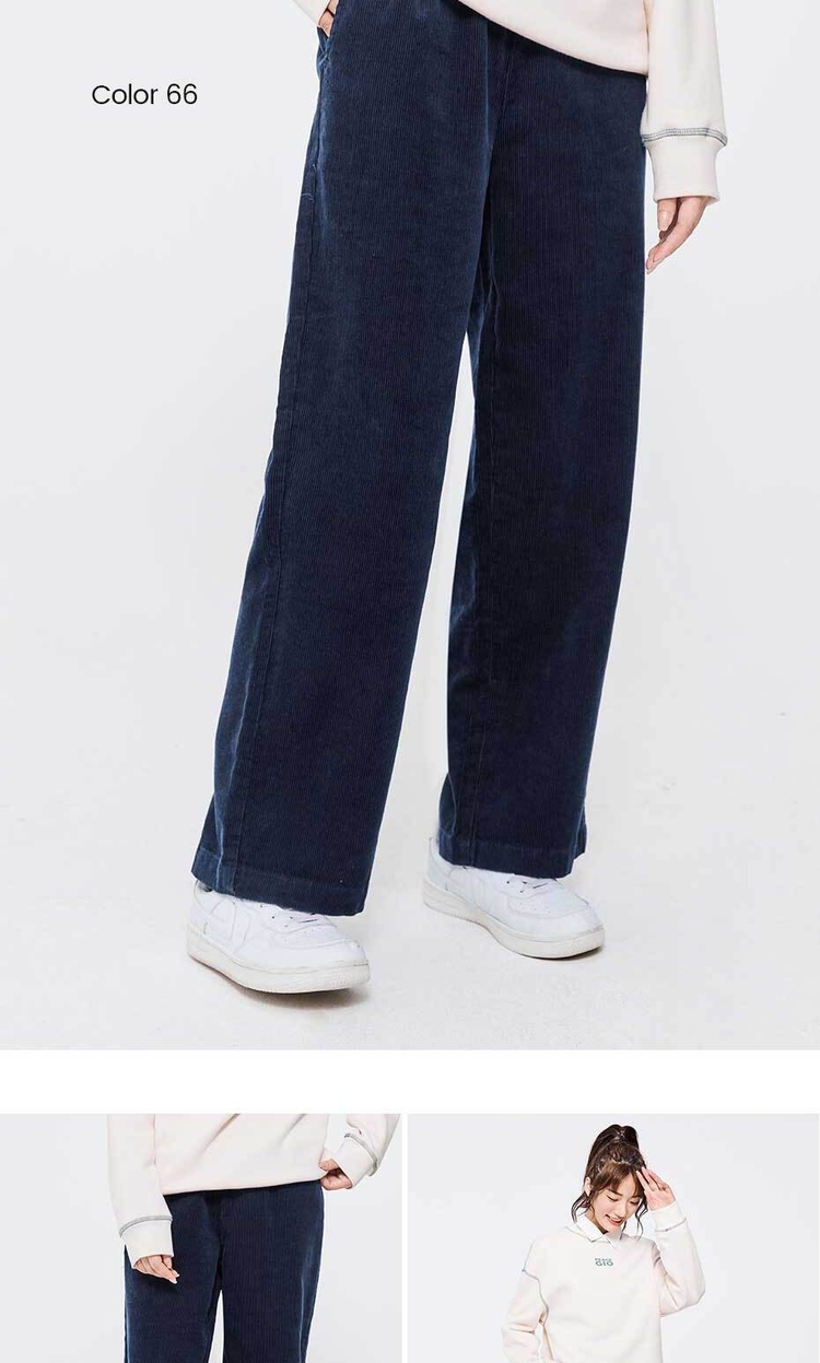 Giordano Beau Monde Women Elastic waist wide leg cotton corduroy pants Free Shipping 13412773 · v3