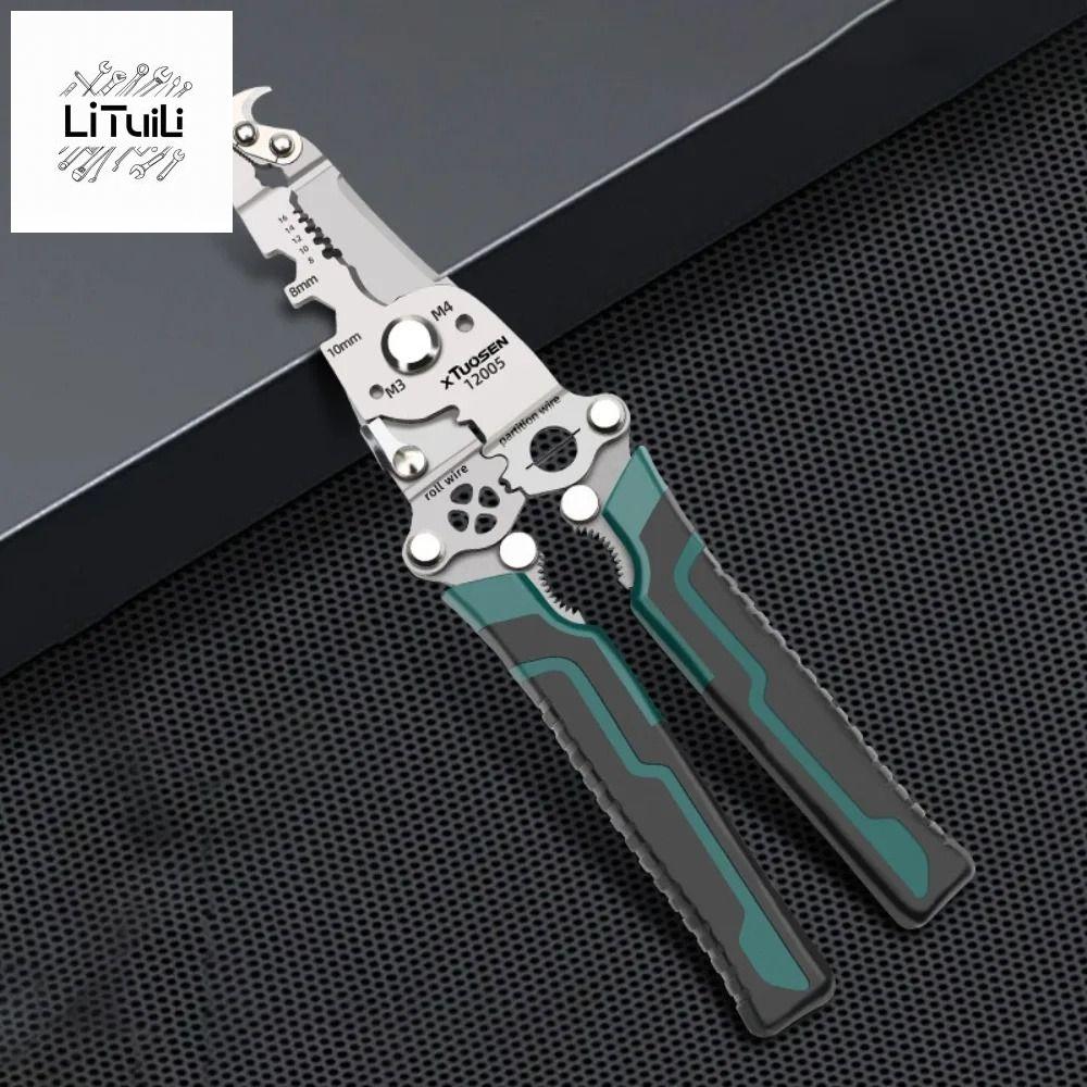 LITUILI Thép cacbon cao Kìm tước dây có thể gập lại Gấp Cắt nhanh Kìm tuốt dây Di động Tay cầm tiện dụng Kìm uốn thợ điện Hộ gia đình