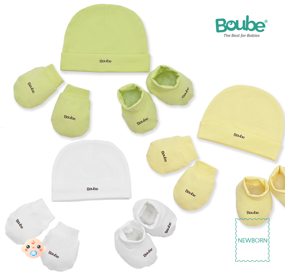 Set phụ kiện mũ, bao tay, bao chân nhiều màu sắc cho trẻ sơ sinh Boube