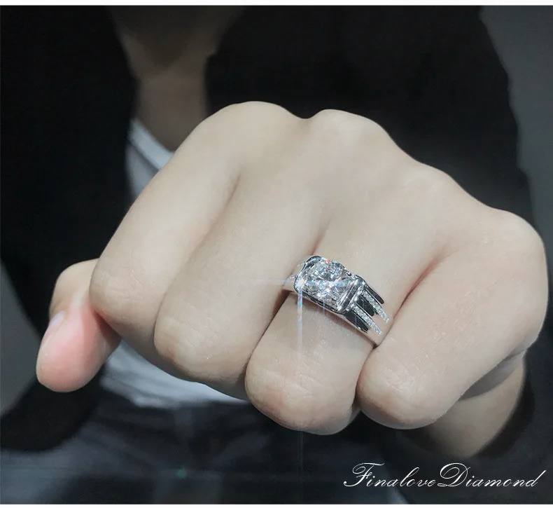 RẮN SANG TRỌNG 925 hình tròn bằng bạc nguyên chất Nhẫn kim cương cho nam cổ điển cưới Lễ Nhẫn rực rỡ phụ kiện nam đồ trang sức nóng