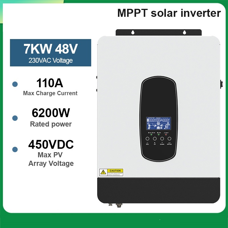  Bộ Biến Tần Năng Lượng Mặt Trời Mppt 7KVA PV 55V-450V Hybrid Inverter Tích Hợp Pin 110A MPPT Hỗ Trợ Sạc Pin Lifepo4 48VV 