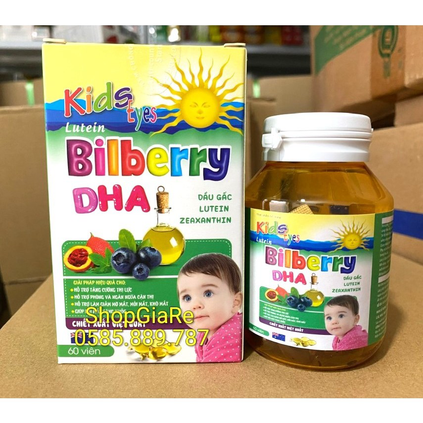 Kids Eyes Bilberry DHA cao việt quất, dầu gấc Bổ mắt, thể lực giảm kém tập trung, giảm mỏi mắt, giảm trí nhớ li