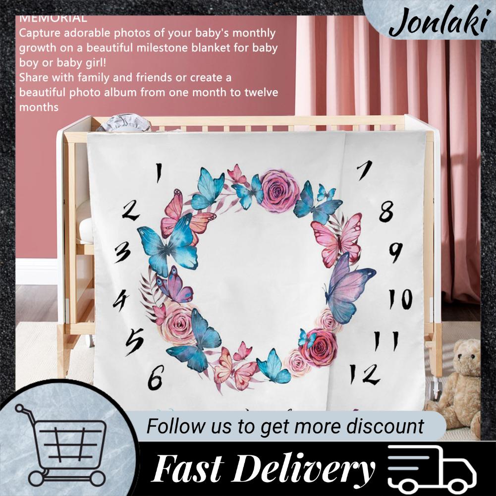 Baby Monthly Milestone Blanket Newborn Month Blanket 39.4x39.4in Soft Decorative HD Printing Safe for Photography Props