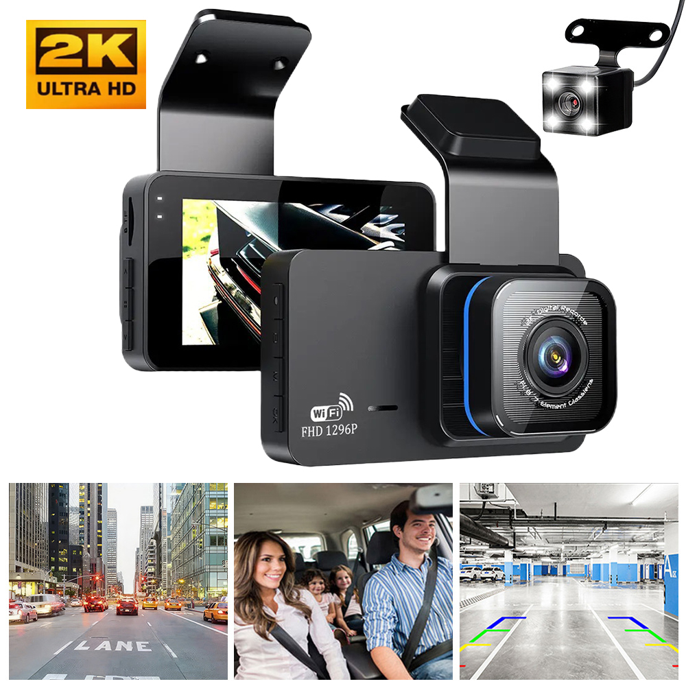 【Deal】 2K WIFI Dash Cam 24H Parking Motion Detection Night Vision Camera Registrator 3 Inch IPS Scre