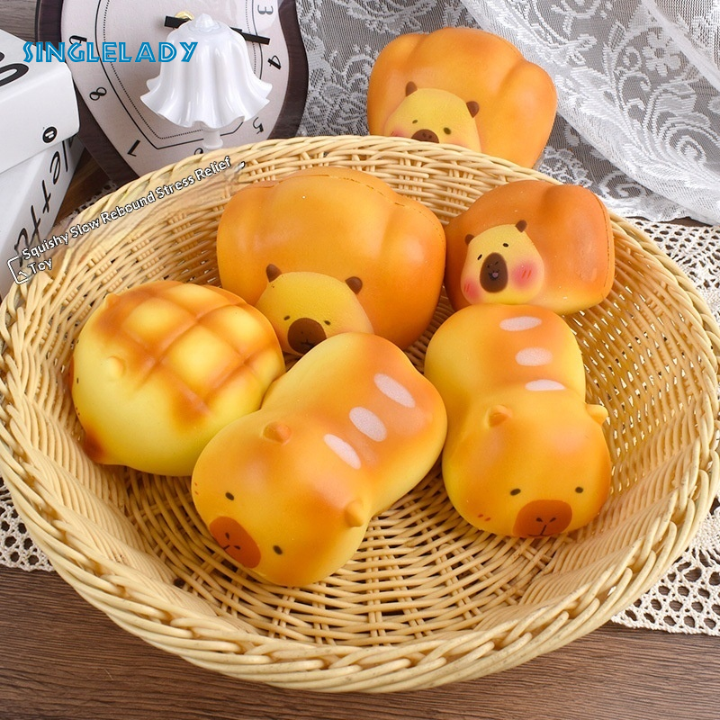 [Squeeze Squishy Toys Stress Relief Toys, Slow Squishies, Soft and Fluffy Toys in the Shape of Cute Bear Bread, Made from Soft Pu, for Relieving Stress, Animal Decorations for Children and Adults.,Cute Bear Bread Squishy Toy Soft PU Stress Relief Animal D ราคา 71 บาท*ส่งฟรี