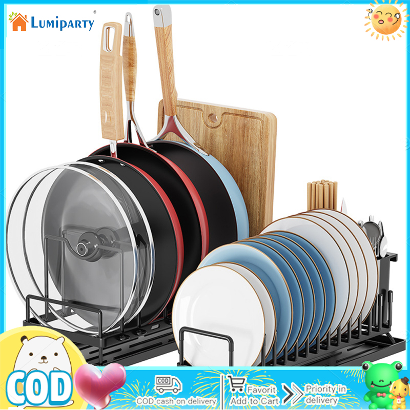 Set Of 2 Carbon Steel Sink Dish Drying Rack Space Saving Plate Organizer Anti-Rust Pot Lid Organizer Kitchen Counter Dish Drainer Storage Organizer Utensil Collection ราคา 745 บาท*ส่งฟรี