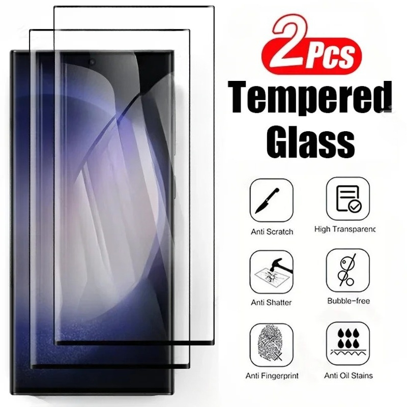  2 chiếc kính cường lực bọc hoàn toàn cho Samsung S24 S25 S23 S22 S21 Ultra S24 FE Note 20 10 9 8 S10 S9 miếng bảo vệ màn hình 