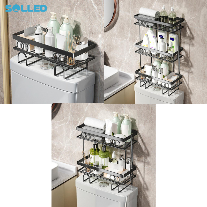 Over Toilet Storage Shelf Bathroom Storage Organizer With No Drill Adhesive Hook Metal Punch-Free Toilet Tank Organizer Rack ราคา 616 บาท*ส่งฟรี