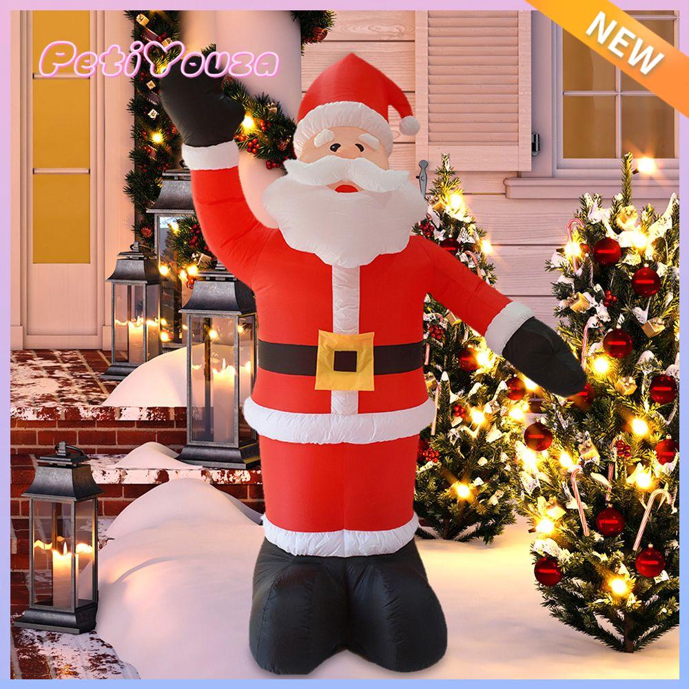 PETIYOUZA 2.4M Trẻ em Ủng Hộ Ngoài trời Vườn Trang Trí Giáng sinh Trang Trí Nội Thất LED Ánh Sáng Lên Santa Claus Vẫy Tay Thắp sáng Búp Bê Mô Hình bơm hơi Đồ Chơi