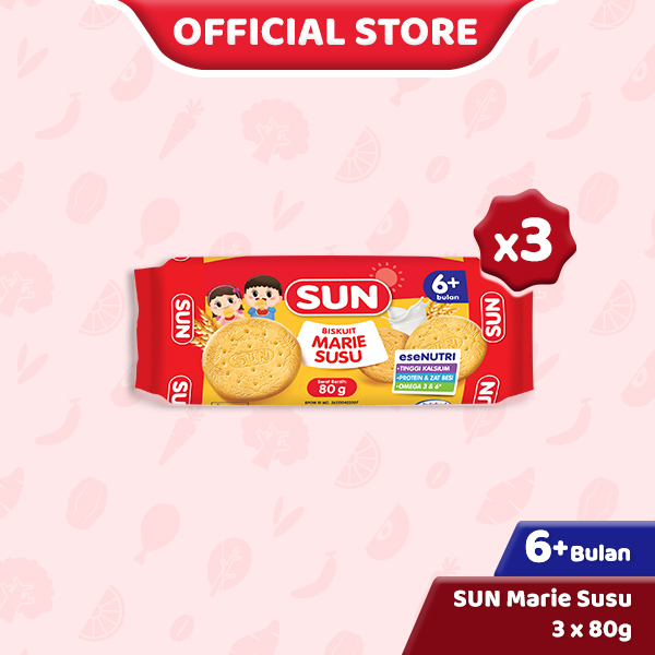 3 PCS - SUN Biskuit Marie Susu 80 Gr