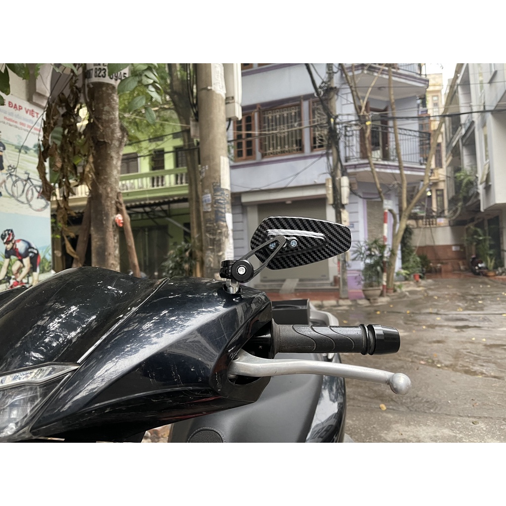 Gương gù nhập thái gắn chân gương gọn kính trắng lưng carbon gắn nhỏ gọn đủ ốc gắn các dòng xe