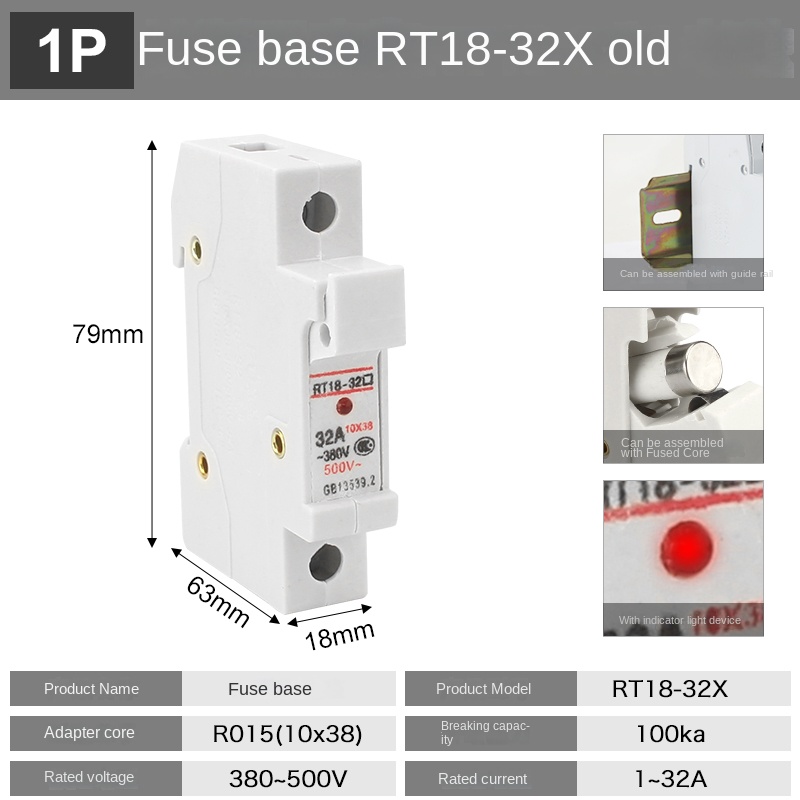 Đế Cầu Chì RT18-32X Nhựa Thông Thường 1P | RT18-32X 1P/2P/3P/4P, Có Đèn Báo, Tùy Chọn Cầu Chì 1-32A, Nhựa Cải Tiến/Thường, Bảo Vệ Mạch Điện Công Nghiệp
