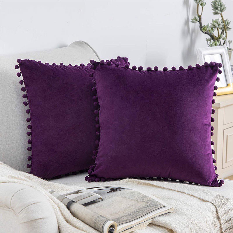 WGBCushion Cover 65x65 60x60 55x55 50x50 Pompom DecorativeThrow Pillow Case Pink Velvet Cushion Covers Sofa Pillow Cover Pillow Case Cover Red Cusion Cover Throw Pillow Covers White Cushion Pillow Cover
