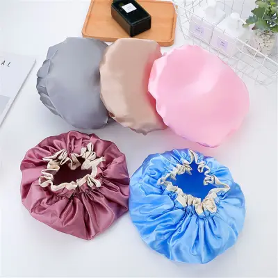Home Double-layer Waterproof Thickened Sleep Cap Head Hair Cover Bath Hat Shower Cap (1)