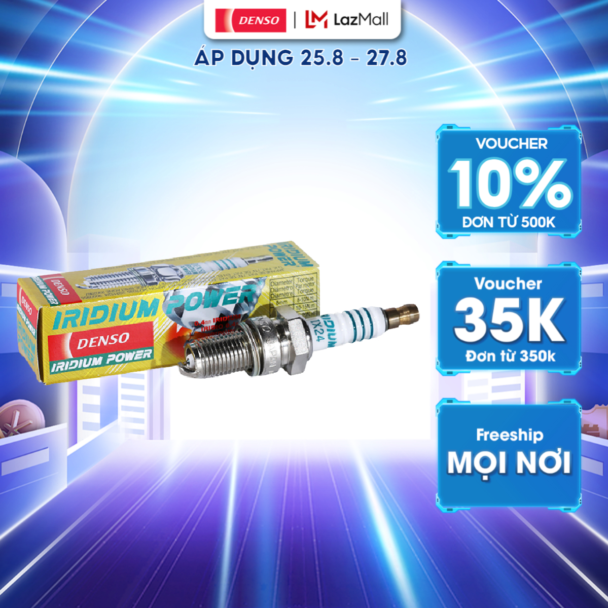 Bugi xe máy chân dài, to ix24 denso iridium cho dòng xe phân khối lớn honda, yamaha, kawasaki, suzuki, benelli, sym, mã 067700-9360