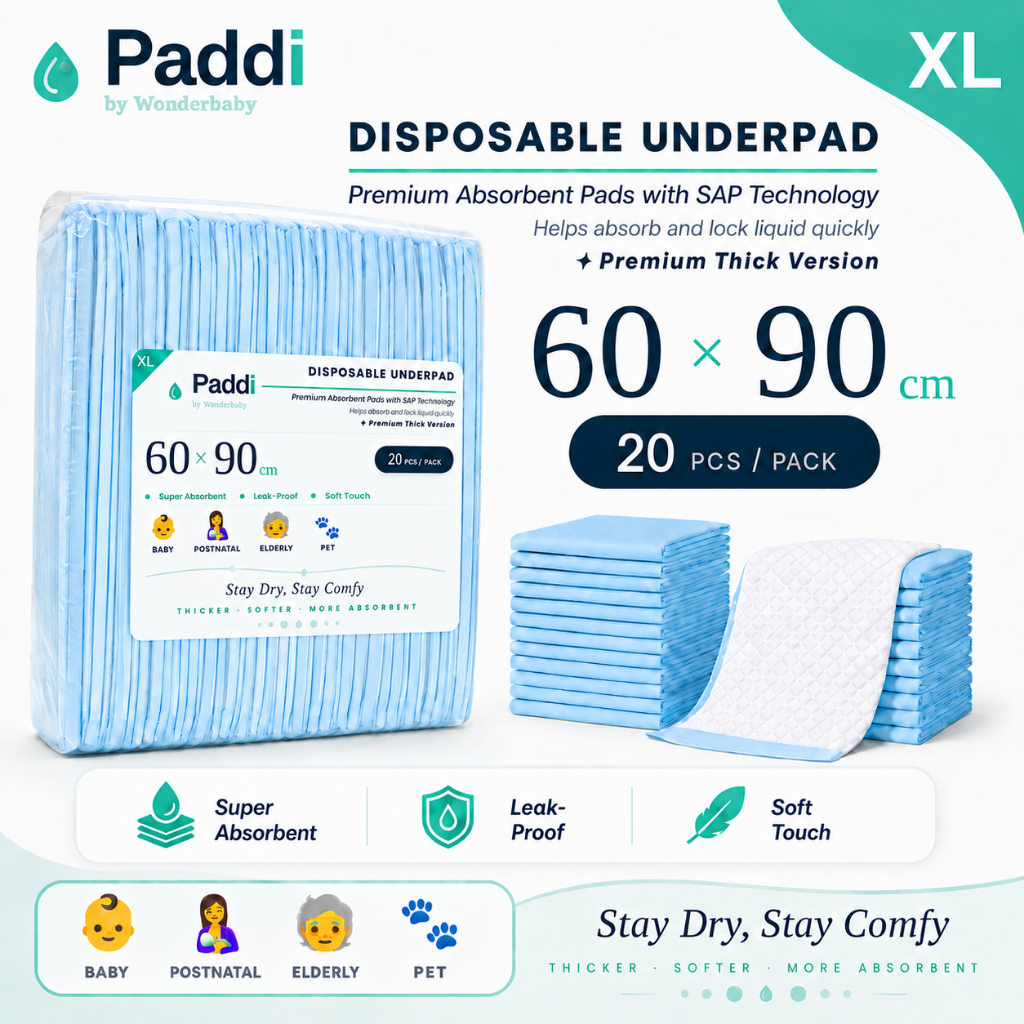 Paddi💧 Wonderbaby Disposable Underpad Teal SAP Thick Version for Baby Postnatal Elderly Pet - 60 x 90 cm