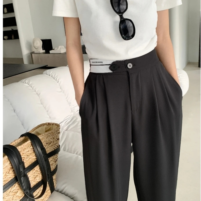 Quần Baggy umi co giãn hottrend có 2 cúc kiểu dáng lưng cao cạp phối TĐ50