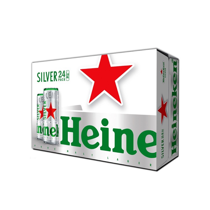 Thùng 24 lon bia Heineken Bạc (dung tích 330ml x 24 lon). Bao bì thường
