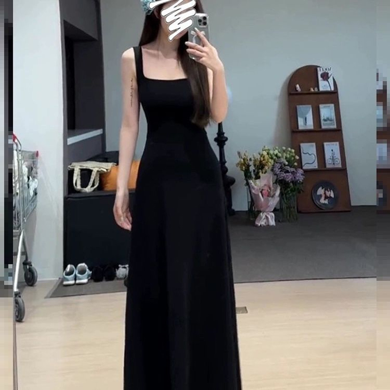 Guima Váy màu trơn chữ A cho nữ Đầm phong cách Chân váy dài maxi đi biển đầm trung niên đi tiệc váy 