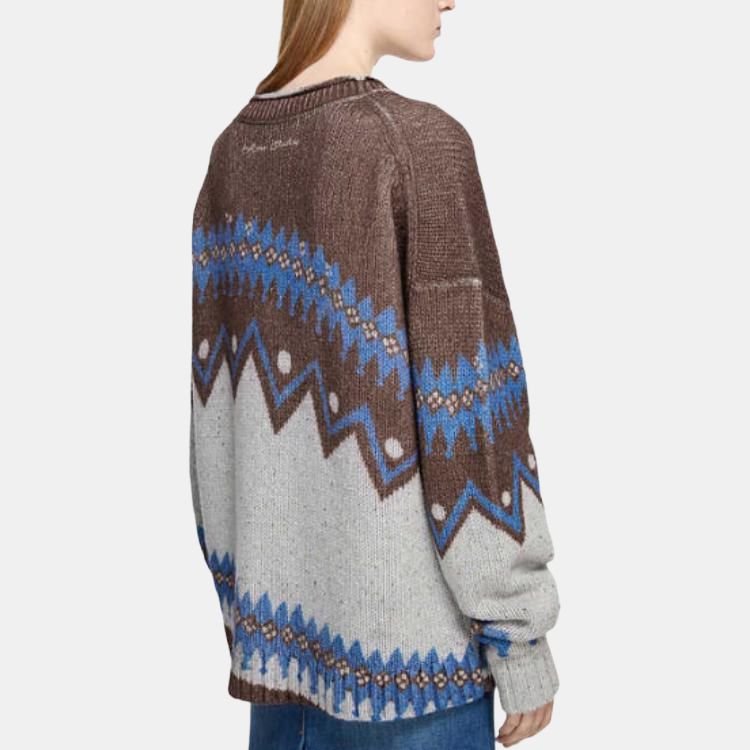 เสื้อผ้าแฟชั่นผู้หญิง Acne Studios SS25 เสื้อถักผู้หญิง สีน้ำตาล/หลากสี คอวี Moderate A60577-BKF