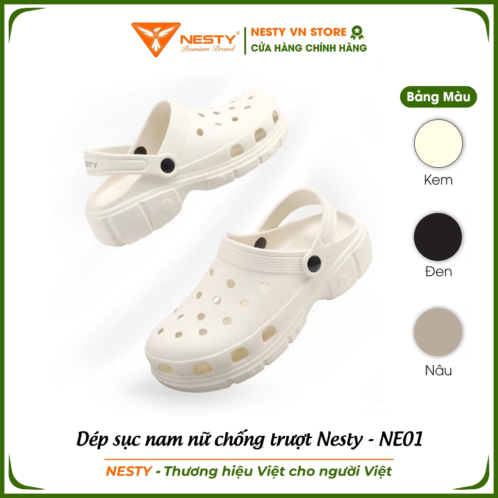 [NE01 - Tặng Charm 3D] Dép Sục Nam Nữ NESTY Kiểu Dáng Basic Đế Cao Mềm Chống Trượt Nesty