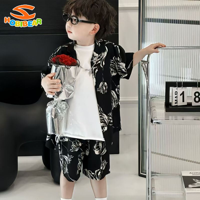 HOBIBEAR Children's Summer Suit Boy Fashion Suit: Flower Print Shirt + Shorts Beach Shirt Cool ราคา 109 บาท*ส่งฟรี