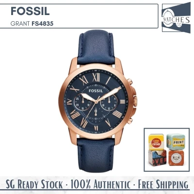 (SG LOCAL) Fossil FS4835 Grant Chronograph Leather Strap Men Watch