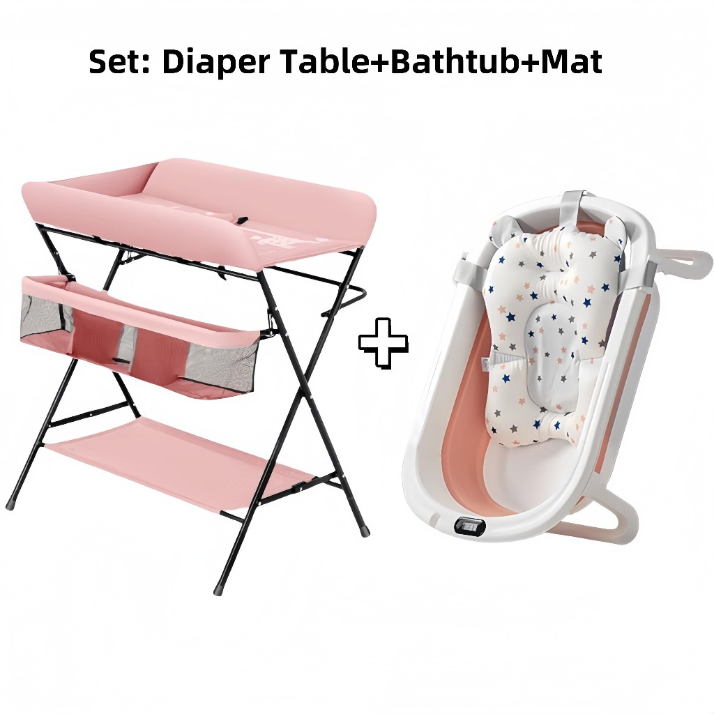 Ready stock🇲🇾Foldable Baby Diaper Changing Table Adjustable Height Changing Table Lightweight Baby Massage Table With Wheel
