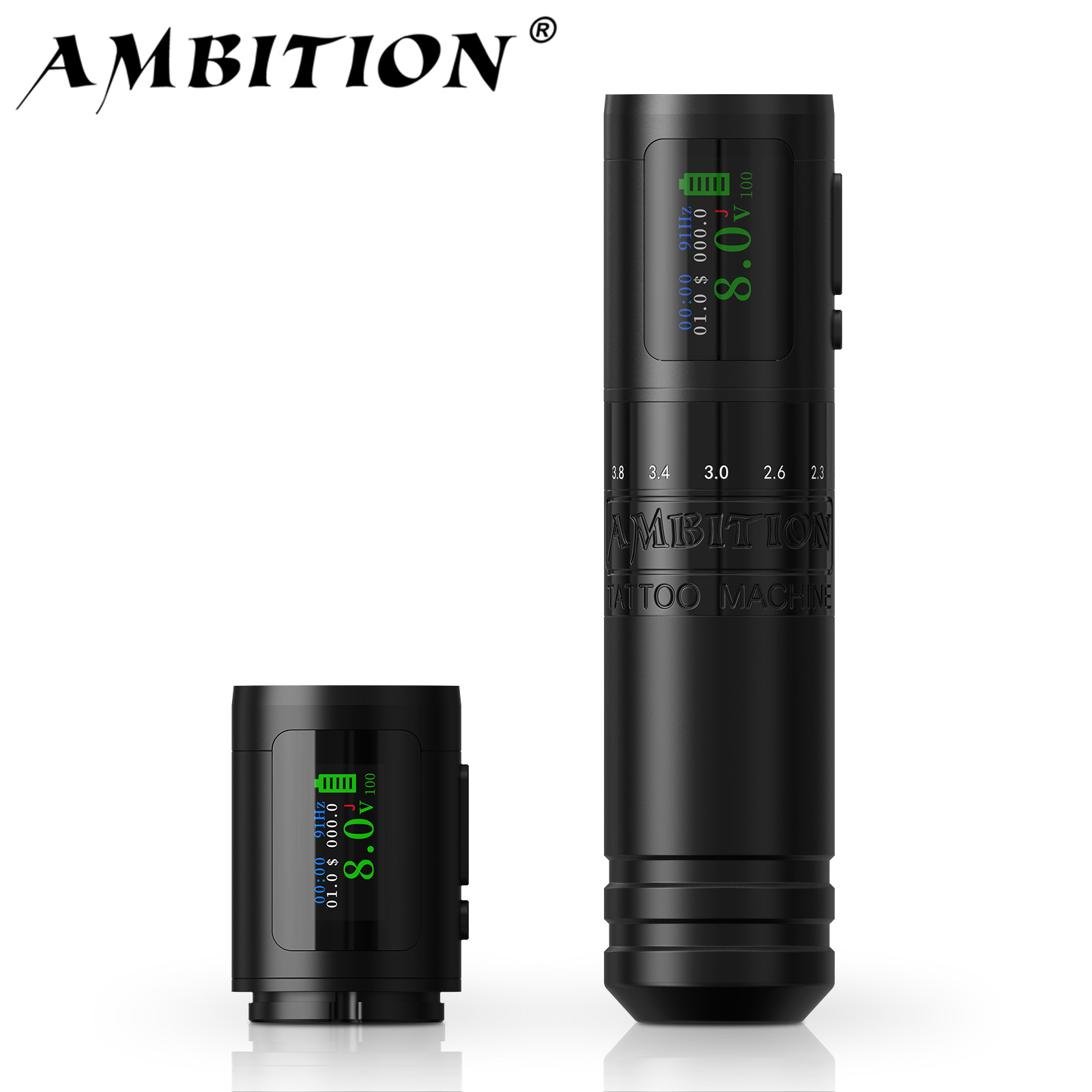 Ambition C1 Điều chỉnh 7 Strokes 2.0-4.2mm Máy xăm không dây Coreless Motor Pin thanh toán 1900mAh cho nghệ sĩ xăm cơ thể