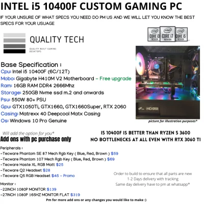 i5 10400F + [ GTX 1050 TI , GTX 1660 , GTX 1660 Super , RTX 2060 ] Custom Gaming PC