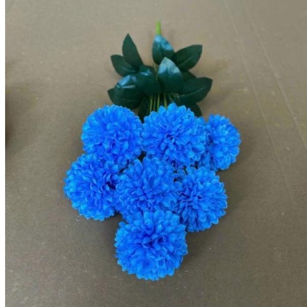 Cụm 7 bông cúc tròn cánh xoăn trang trí, hoa lụa đê bàn