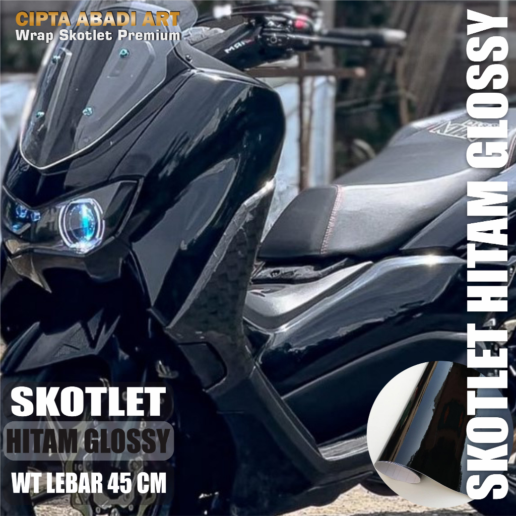 Skotlet Motor Stiker Hitam Glossy Scotlet Black Glos Ukuran Lebar 45 Cm Harga 3,552 rupiah*Gratis Ongkir