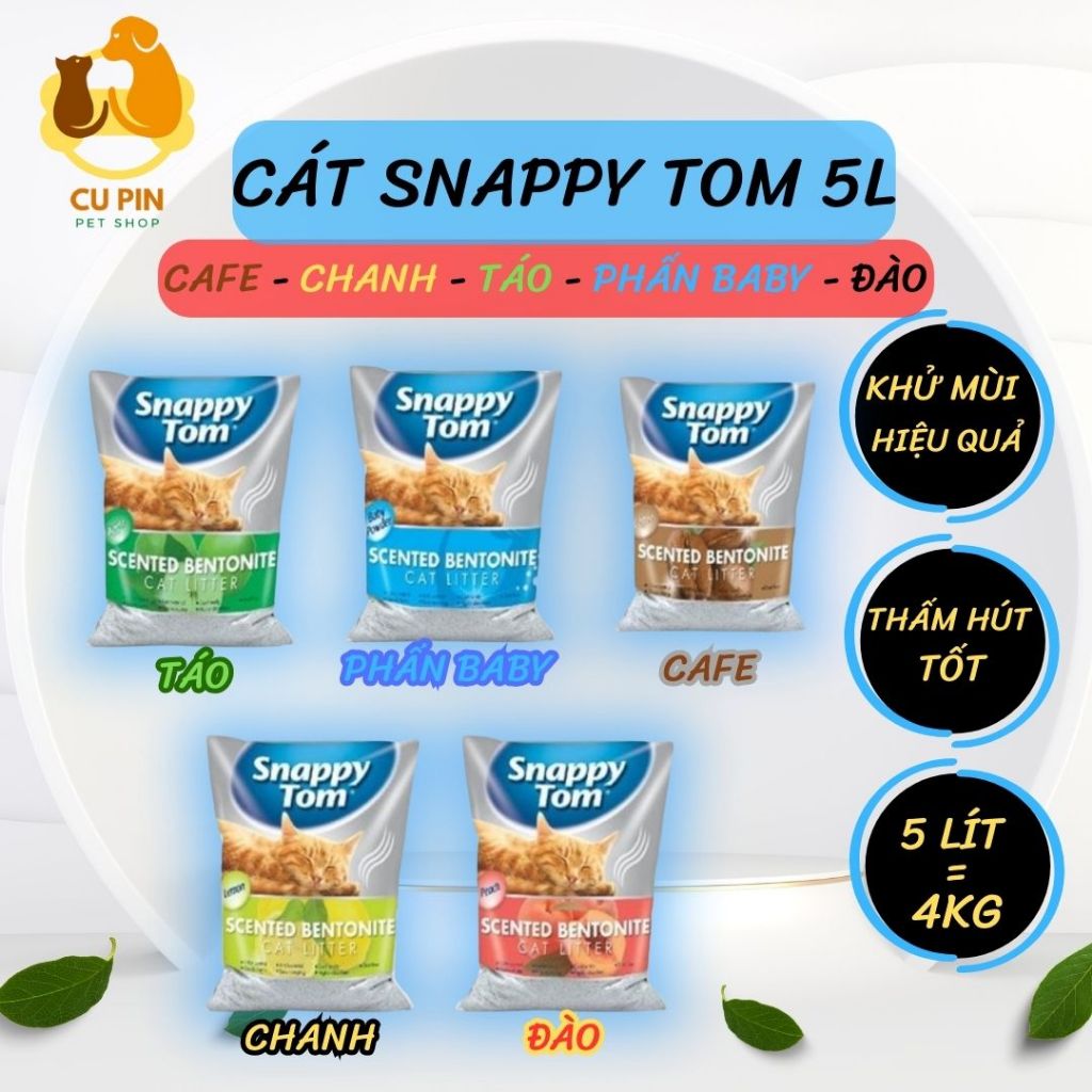 Cát vệ sinh cho mèo Snappy Tom 5L (4kg) - Đủ Mùi, Siêu Thơm, Siêu Vón Cục