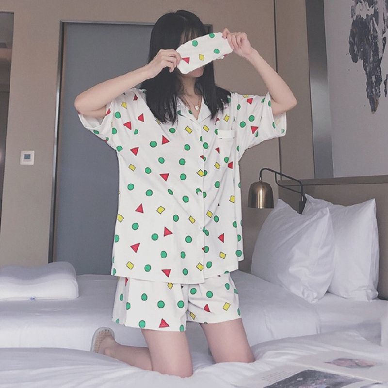 Bộ đồ ngủ vải cotton mỏng tay ngắn phong cách cậu bé bút chì Shin-Chan dễ thương
