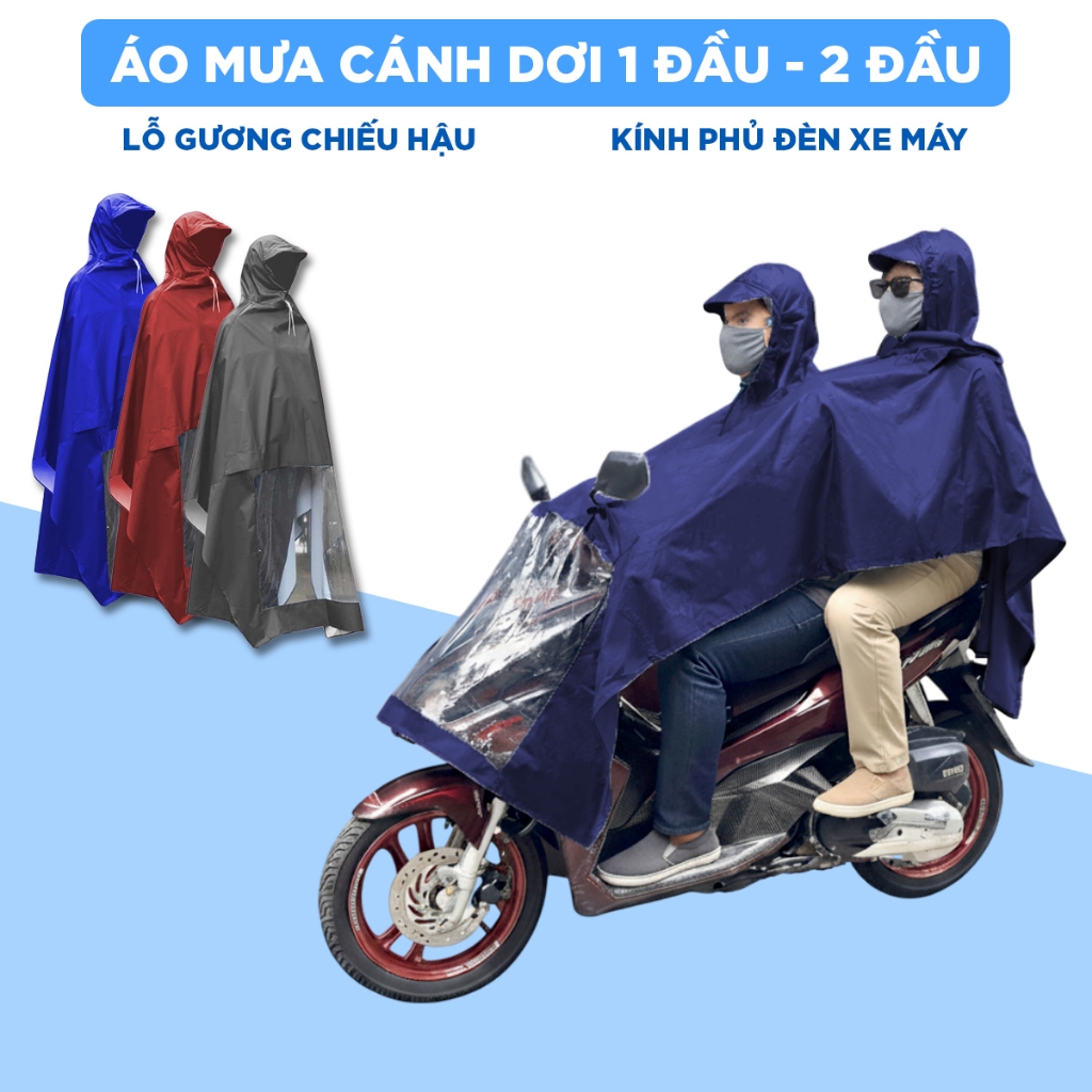 Áo Mưa 2 Đầu Người Lớn Cao Cấp Chống Thấm Nước (Trùm Kín Xe, Hàng Nhập Khẩu, Loại 1, Dày, Vải Đẹp, Áo Mưa Cánh Dơi..)
