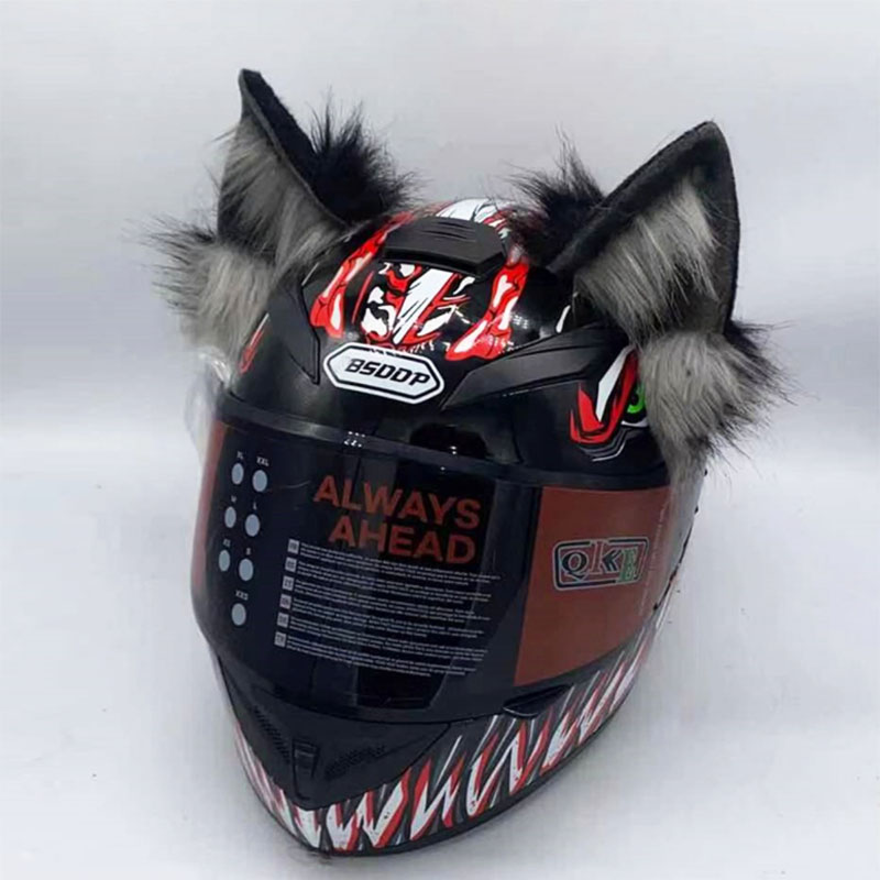 【The-Best】 Motorcycle Electric Helmet Decoration 3d Stereo Wolf Ears Plush Foldable Motorbike Helmet