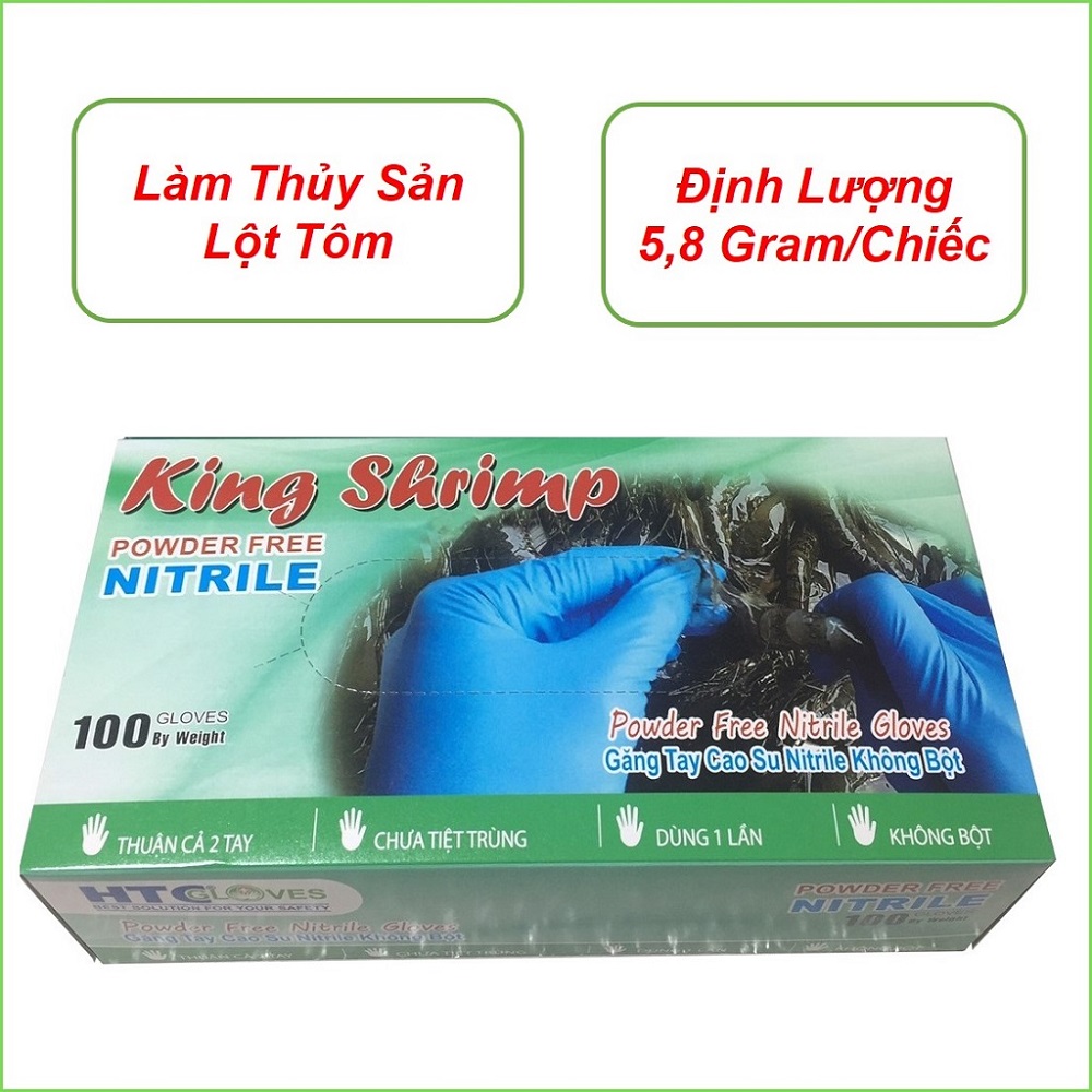 Găng tay thủy sản HTC Gloves, găng tay lột tôm, cao su Nitrile màu xanh