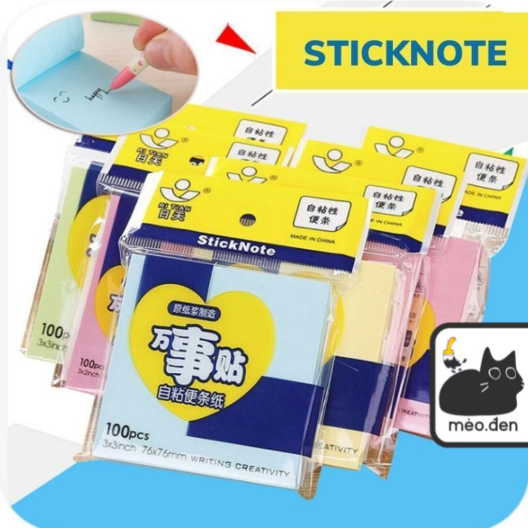 Tập 100 giấy ghi chú, stick note dán ghi nhớ 4 màu - văn phòng phẩm haku