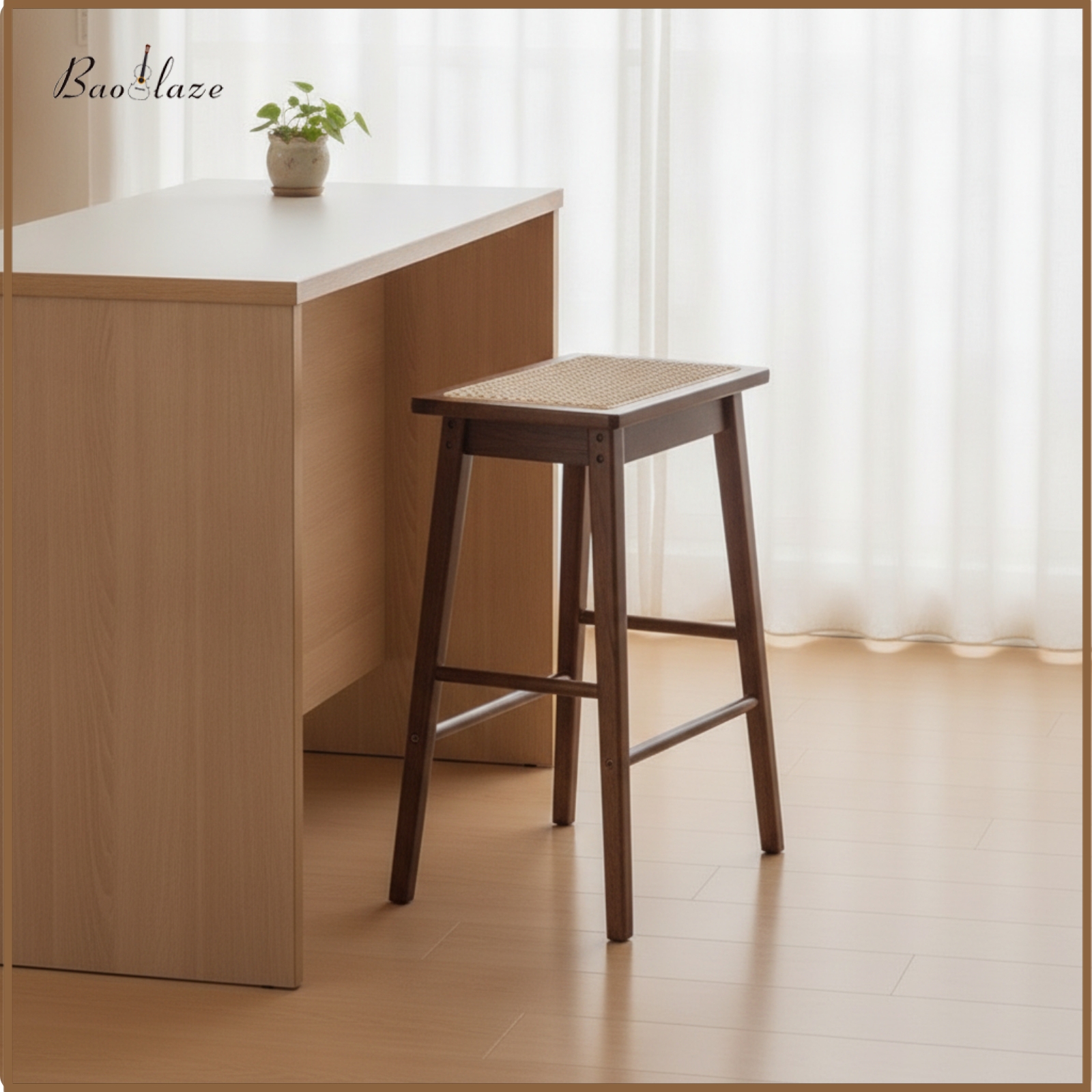 Baoblaze Rectangular Bar Stool with Cane Seat Retro Cane Stool Woven Barstools Minimalist for Kitchen Island ราคา 77,746 บาท*ส่งฟรี