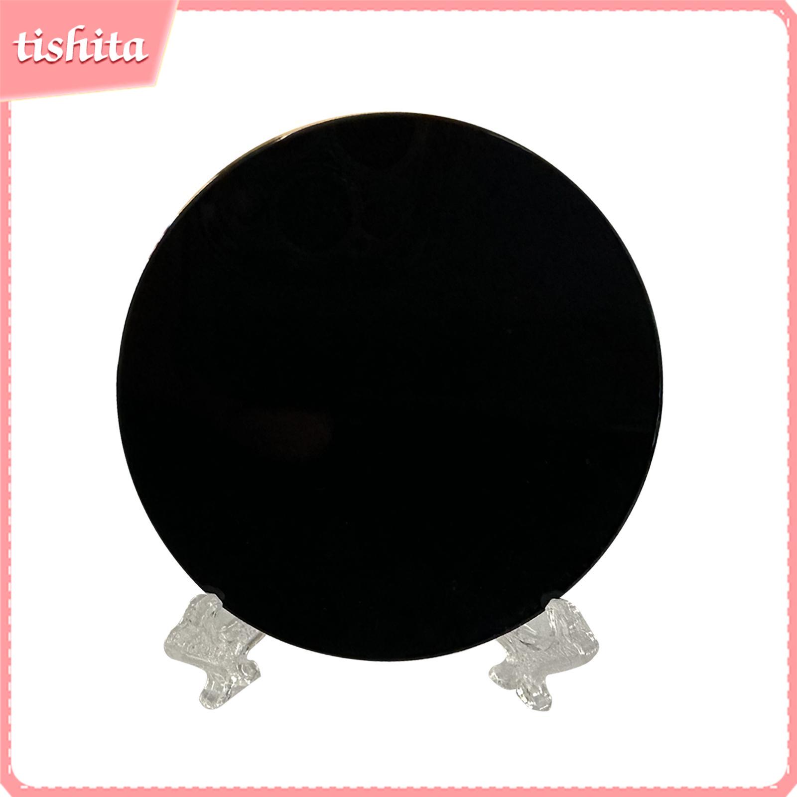Obsidian Stone Disc Round Plate Obsidian Scrying Mirror Feng Shui Mirror for Desk for Crafts Augury Home Office Decor Meditation