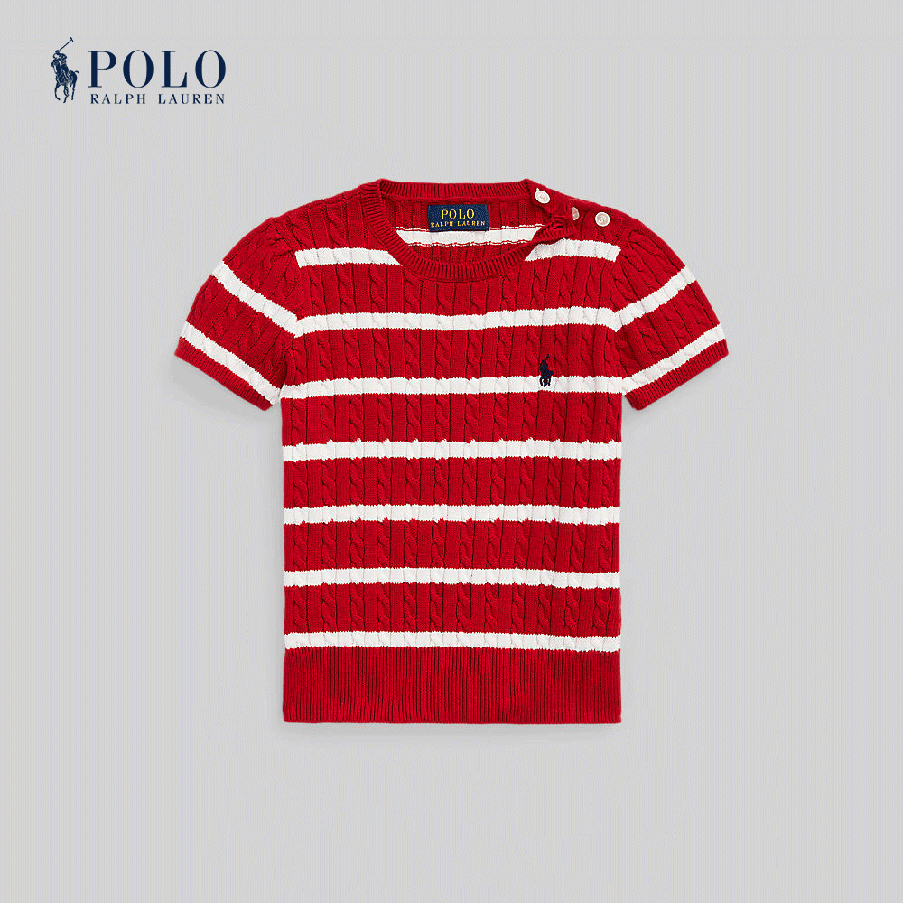 Polo Ralph Lauren Kids Girls Sweater-Striped Cotton Short-Sleeve Sweater CWPOSWER6820401 600 Red ราคา 5,900 บาท*ส่งฟรี
