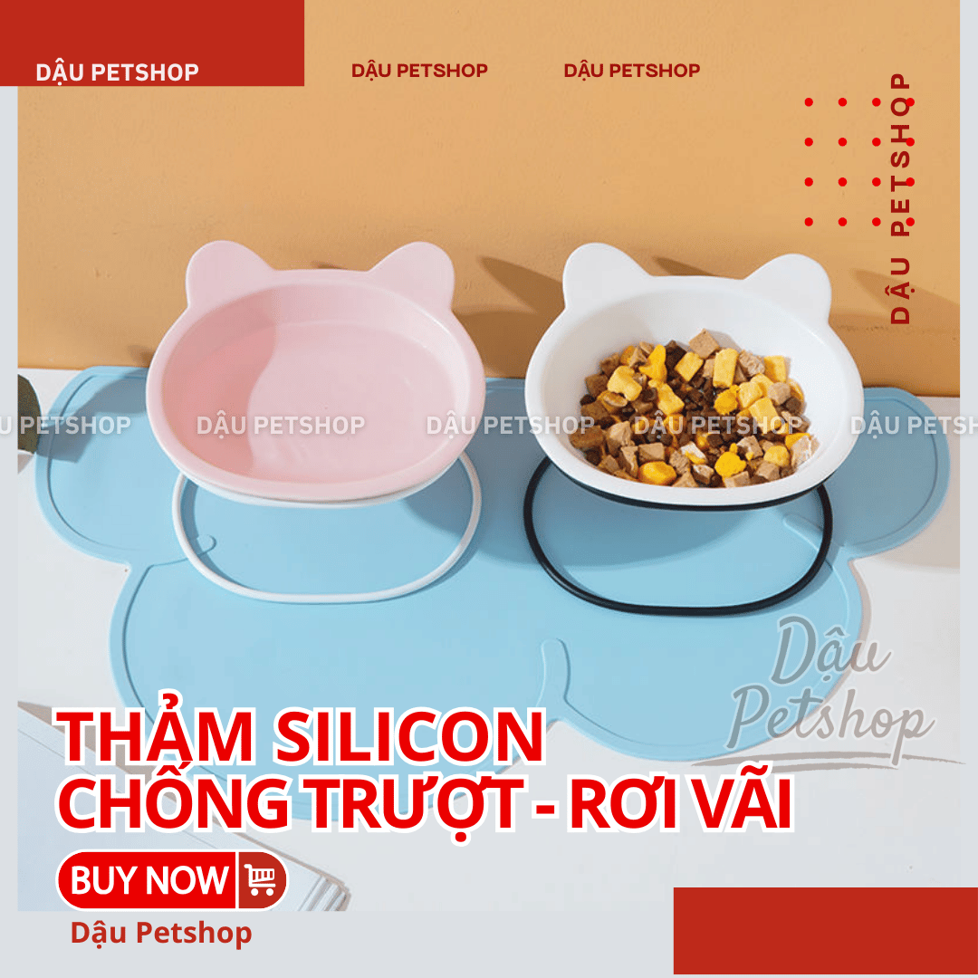 Thảm Ăn Silicon Chống Trơn Trượt Rơi Vãi Thức Ăn Cho Thú Cưng